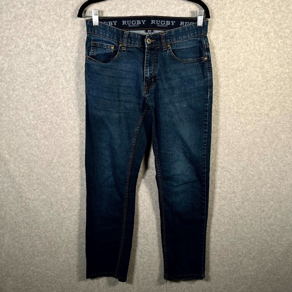 Rugby University Jeans Mens 30x30 Blue Denim Dark Wash Straight Leg Streetwear
